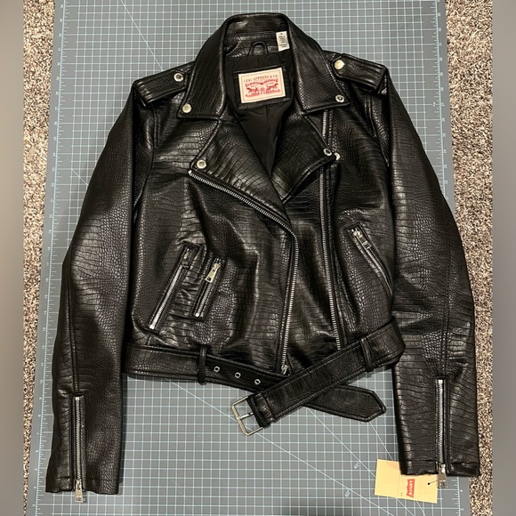 Levi’s black croc faux leather moto jacket - Picture 3 of 15